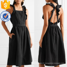 Noir Volants Sans Manches Dos Ouvert Summer Midi Dress Pour Fille Sexy Fabrication En Gros Mode Femmes Vêtements (TA0273D)